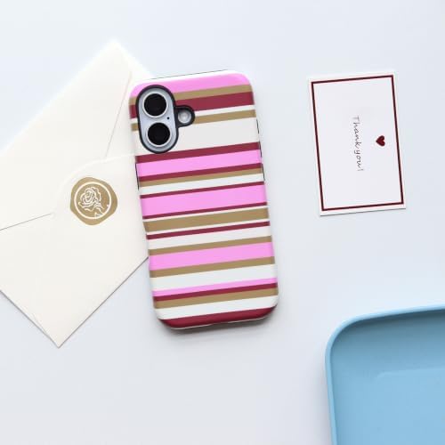 for iPhone 16 Case, Magnetic Matte Frosted Dual-Layer Striped Phone Case for Women, Retro Aesthetic Cover Compatible with Mag Safe Accessories - Berry Sage - Image 2