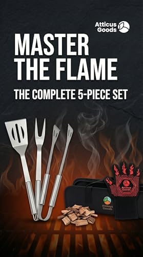 Stainless Steel Grill Set, 5 Piece Heavy Duty Barbecue Tools, BBQ Grilling Accessories Grill Kit with Tongs, Spatula, Fork, Gloves and Zippered Carry Bag, BBQ Grill Accessories - Image 5