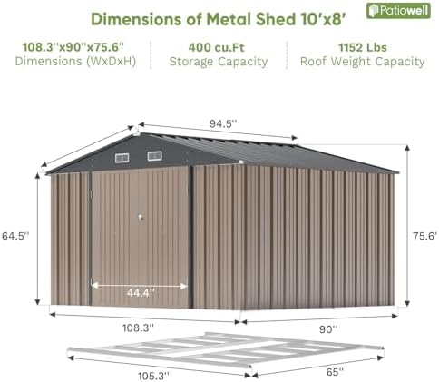 Patiowell 10x8 FT Outdoor Storage Shed with Floor Frame, Brown - Image 6