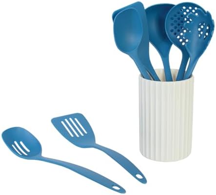 Glad Kitchen Utensils Set, 8pcs - Nonstick Cooking Tools with Utensil Holder - Nylon Spoon, Ladle, Skimmer, Spaghetti Server, and Turner Spatula Set - Dishwasher Safe, Blue - Image 3