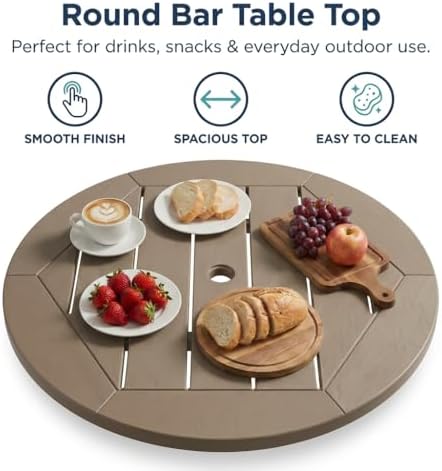 3-Piece HDPE Bar Height Table and Chairs Set, 31.1" Square High Top Pub Table with Umbrella Hole, 2 Adirondack Charis with Cup Holders, Outdoor Patio Dining Set for Bistro Backyard Deck Natural - Image 4