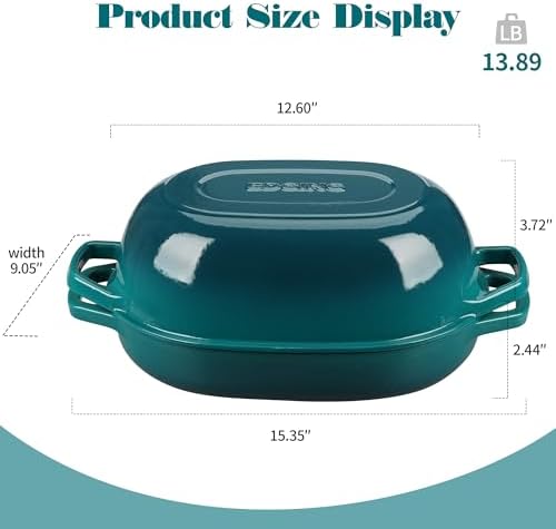 EDGING CASTING Enameled Cast Iron Oval Dutch Oven Pot with Lid, Dutch Oven for Sourdough Bread Baking, Bread Oven, Bread Dutch Oven, Oval Bread Pan, 7qt, Darkcyan - Image 2
