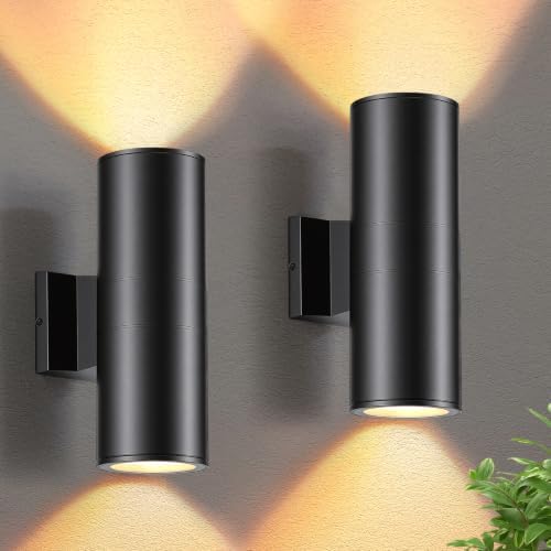DAKAFUL Outdoor Wall Lights 2-Pack, Modern Cylinder Up and Down Light Fits Standard E26 Bulbs, Waterproof Exterior Wall Sconce for Porch Patio Door, Matte Black by DAKAFUL