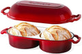 Cast Iron Bread Pan with Lid, Mini Enamel Sourdough Baking Dutch Oven Pot, Double Round Loaf Space for Homemade, Bread, Cake, Meatloaf, 16.5cm Diameter, 500°F Oven Safe, Non Stick, Red by Culivora