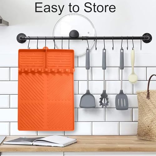Silicone Griddle Tools Mat for Blackstone, Spatula Rest with Drip Pad, Grill Side Shelf Mat for Blackstone, Silicone Utensil Rest/Holder for BBQ Tools (Orange 2 Pack) - Image 5