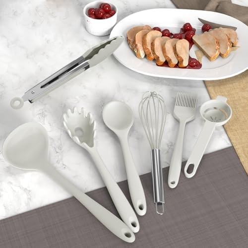 AOTHOD Silicone Cooking Utensils Set - 446°F Heat Resistant Silicone Kitchen Utensils,Spatula,Spoon, Kitchen Utensil Sets Gadgets Tools Set for Nonstick Cookware,Dishwasher Safe Bpa Free (Cream White) - Image 5