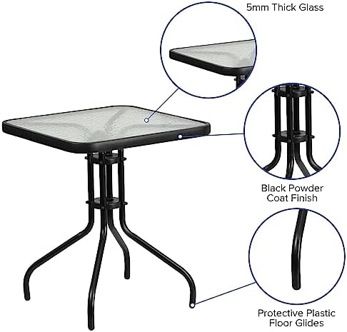 Flash Furniture Barker 23.5" Square Indoor/Outdoor Tempered Glass Patio Side Table, Outdoor Patio Table for Commercial or Residential Use, Clear/Black - Image 4