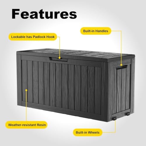 90 Gallon Waterproof Resin Outdoor Storage Box, Lockable Deck Storage Container for Patio Furniture, Garden & Pool Supplies, Black - Image 3