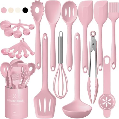 Umite Chef 22-Piece Silicone Cooking Utensils Set, Heat Resistant & Dishwasher Safe Kitchen Tools, Non-Scratch Spatula Set for Nonstick Cookware (Pink) by UmiteChef