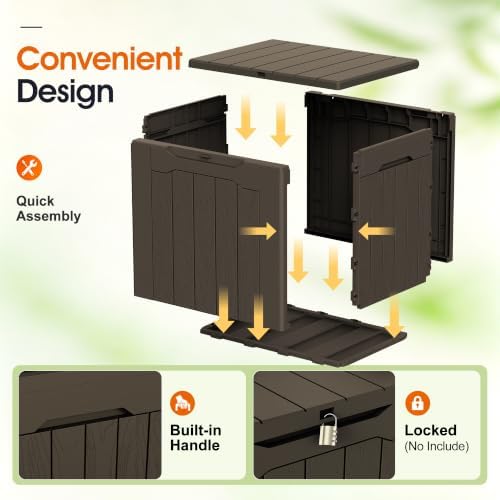 Greesum 33 Gallon Resin Deck Box All Weather Outdoor Storage Boxes, Dark Brown - Image 3