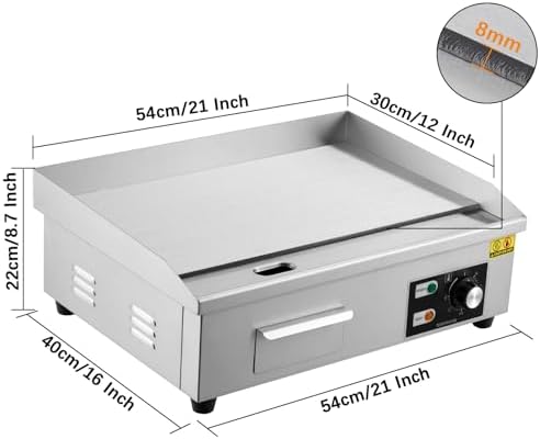 Takywep 21" Commercial Electric Griddle, Stainless Steel Countertop Griddle, Electric Flat Top Grill With Shovel Brush, Restaurant Teppanyaki Grill Cooking Equipment, Temperature Control 50°C - 300°C - Image 2