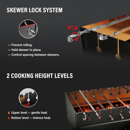 Charcoal Grill for 8 Skewers - Portable Barbecue 16.9""×11.8""×16.9"" Kabob Camp Grills - Foldable Metal Mangal - Kebab Shish - BBQ for EDC Picnic Outdoor Cooking (Skewers Not Included) - Image 6