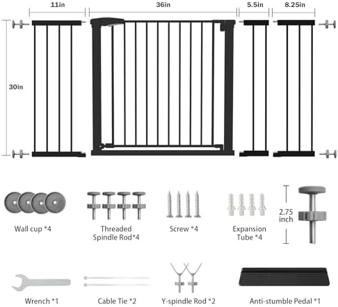 Mumeasy 36-63" Extra Wide Baby Gate for Stairs, 28.74" Walk Through Large Dog Gate for Doorways & Hallways, Auto Close Pet Gate Indoor, Pressure Mounted Child Wide Long Safety Gate for House, Black - Image 2