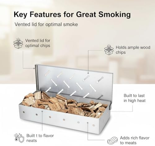 Smoker Box for Gas Grill,Wood Chip Stainless Steel Pellet Smoke Box for All Grills Oven,Hinged Lid, Heavy Duty BBQ Smoked Flavor Accessories Party for Barbecue Outdoor - Image 2