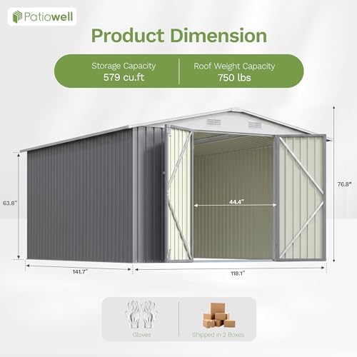 Patiowell 10x12 FT Outdoor Storage Shed, Gray - Image 3
