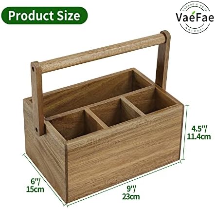 VaeFae Acacia Silverware Caddy with Handle, Wooden Utensil Holder, Mulip-pose Organizer for Kitchen, Office, Bathroom, Bedroom (Pack of 2) - Image 3