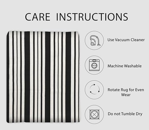IOHOUZE 4x6 Striped Outdoor Rug, Washable Front Porch, Black White - Image 5