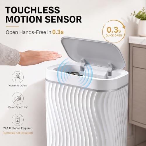 Ogikey Bathroom Small Trash Can with Automatic Touchless Lid, 2.6 Gallon Smart Garbage Can Narrow Waterproof Trash Bin for Bedroom, Office, Living Room - Image 3
