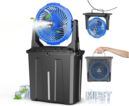 Ausic 10″ 9L Portable Misting Fan, [Max 55Hrs] Outdoor Mister Fan for Outside Patios Golf, 20000mAh Rechargeable Battery Operated Travel Water Cooling Fan, Camping Patio Accessories - 3 Spray Misters by Ausic