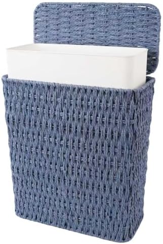 Coeusy 3 Gallon Paper Rope Bathroom Trash Can,Small Wicker Trash Cans with Lid and Liner,Woven Rattan Narrow Waste Basket for Bedroom,Office,Blue by WEAVECOMFORTINTOEVERYCORNER