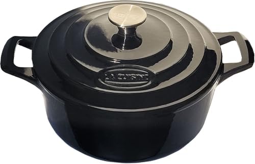 La Cuisine Enameled Cast Iron Dutch Oven Casserole Pot with Lid, Internal Matte Black Enamel Coating 5 QT 10.5" / 26cm Ø For GalssTop Stove, Oven-Safe 550°F/276°C Glossy Black by LaCuisineforlife