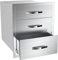 Outdoor Kitchen Drawers, 14W X 21H X 23D Stainless Steel Triple Access Drawers with Handle for Outdoor Kitchen Island by OUKIDR
