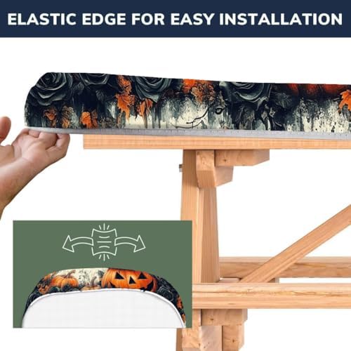 CAPSCEOLL Picnic Table Cover with Bench Covers 6ft - Halloween Pumpkins - Image 3