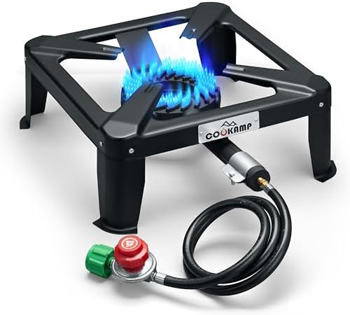 COOKAMP Propane Burner for Outdoor Cooking, 120,000 BTU Single 7" Round Burner, 16" Square Steel Cooktop！SA1730 by COOKAMP