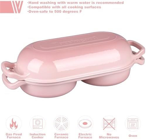 VORRINGARD Enameled Cast Iron Double Dutch Oven with Lid, Dual Round Loaf Pan, Bread pan for Homemade Sourdough Bread Baking, Pink - Image 3