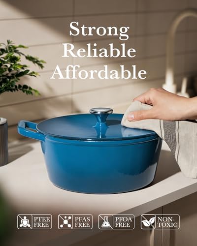 Dutch Oven Pot, 6QT Enameled Cast Iron Dutch Oven with Lid, Dual Handle, Dutch Pot for Sourdough Bread Baking, Braising & Roasting, 500℉ Oven Safe, All Cooktops Compatible, Marine - Image 4