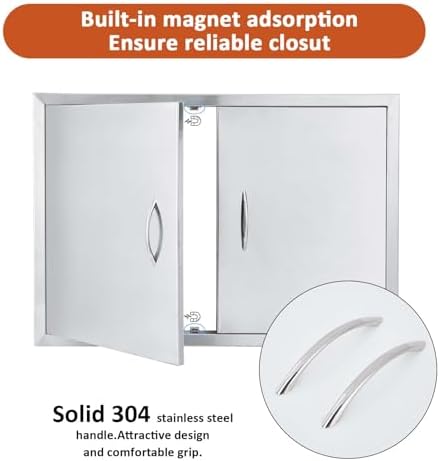 JIE JIN 35" W X 24" H Outdoor Kitchen Doors Double Doors Thickened 304 Brushed Stainless Steel BBQ Access Door BBQ Island Doors Outdoor Kitchen Accessories Door for Outdoor Kitchen BBQ Island - Image 4