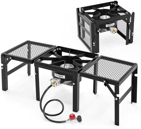 ROVSUN Portable Propane Gas Stove with 2 Foldable Side Racks, Single Burner Camp Stove Cooker for Outdoor Backyard Cooking, Camping, Tailgating, Canning, Turkey Frying & Seafood Boiling by ROVSUN