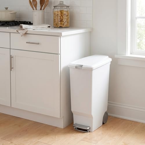 simplehuman 40 Liter / 10.6 Gallon Slim Kitchen Step Trash Can With Secure Slide Lock, White Plastic - Image 2