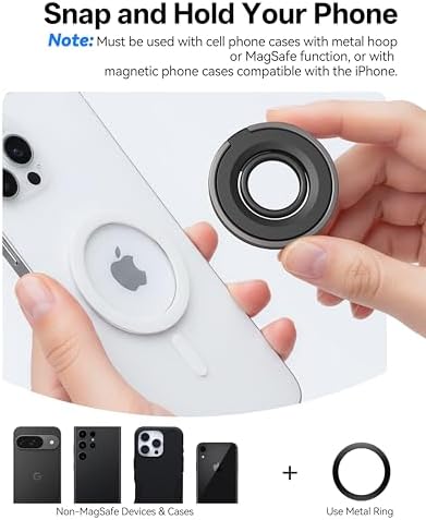 Magnetic Phone Grip for MagSafe Ring Holder, 360° Rotation Magnetic Phone Ring Grip Stand Finger Kickstand, Compatible with MagSafe Accessories for iPhone 17 Pro/Max 16/15 Air - Image 7