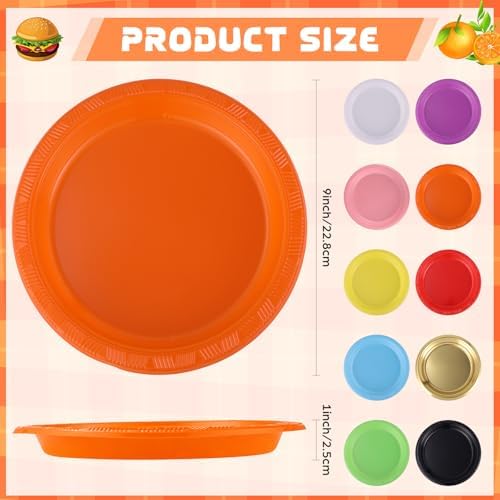 Plastic Plates 9 Inch Plastic Solid Round Party Dessert Dinner Plates for Weddings Party BBQs Birthday Camping and Anniversary (50, Orange) - Image 3