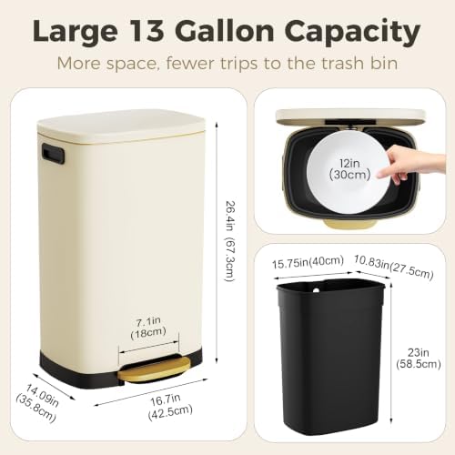 ELPHECO Kitchen Trash Can with Lid 13 Gal Stainless Steel Pedal Garbage Can - Image 3