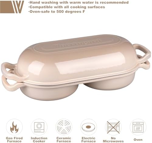 VORRINGARD Enameled Cast Iron Double Dutch Oven with Lid, Dual Round Loaf Pan, Bread pan for Homemade Sourdough Bread Baking, Latte - Image 3