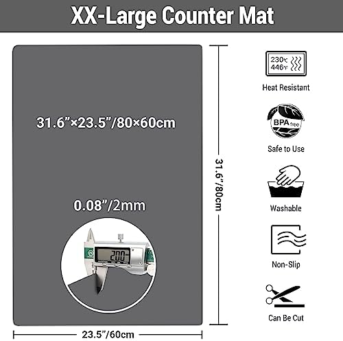 Ewen 31.6x23.5in Heat Resistant Mats for Countertop, 2mm Thick Extra Large Silicone Countertop Protector Mat for Baking Appliances Air Fryer Coffee Maker Kitchen Table Workbench Art Crafts Pad Gray - Image 3