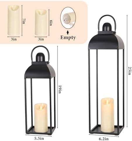 25'' 19'' Lanterns Decorative Outdoor Indoor, Black Metal Outdoor Lanterns - Image 2