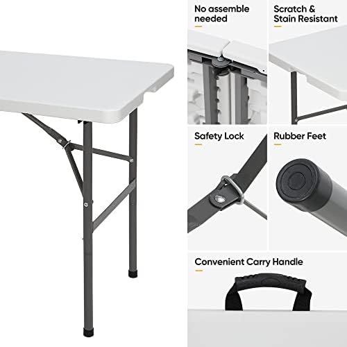 SUPER DEAL Portable 4 Foot Plastic Folding Table, Small Indoor Outdoor Heavy Duty Fold-in-Half Picnic Party Camping Barbecues Table with Carrying Handle, White - Image 5