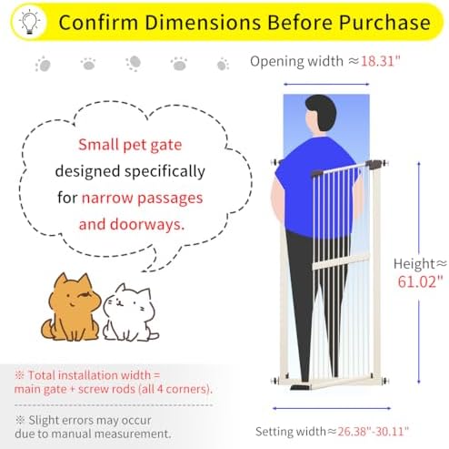 Lumizone 61.02" Extra Tall Pet Gate for Cat Dog 26.38"-30.11" Wide Cream - Image 2