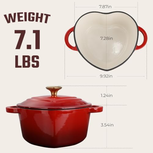 Heart Shaped Dutch Oven 2 Qt, Enameled Cast Iron Pot (Red) - Image 6