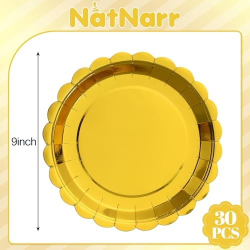 NatNarr 30-Pack 9-Inch Gold Scalloped Disposable Paper Dessert Plates - Image 2