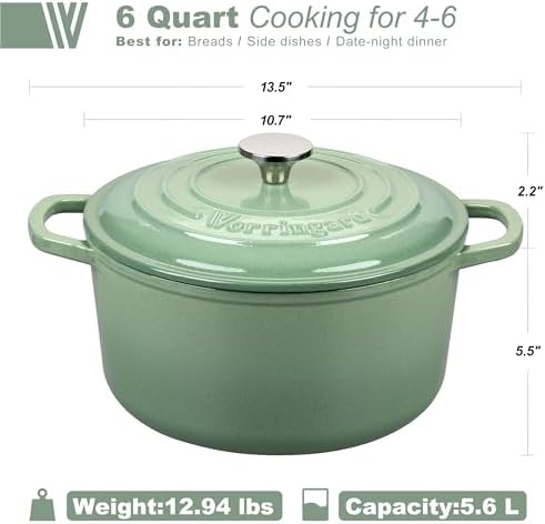 VORRINGARD Enameled Cast Iron Dutch Oven Pot with Lid, for Sourdough Bread Baking, Round Dutch Ovens, 6 Quart, Sage green - Image 2
