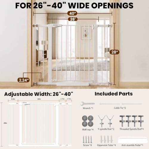 Baby Gate for Stairs, 26-40" Auto Close Dog Gate for Doorways No Drilling - Image 2