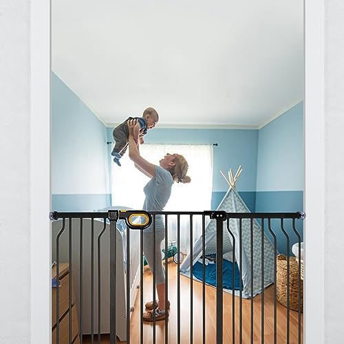 owlie 29 to 57 Inch Wide Baby Gate with Door for Stairs Doorways - Image 2