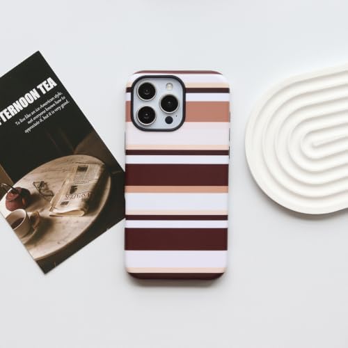for iPhone 16 Pro Case, Magnetic Matte Frosted Dual-Layer Striped Phone Case for Women, Retro Aesthetic Cover Compatible with Mag Safe Accessories - Cocoa Stripe - Image 2