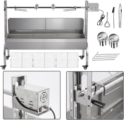 Rotisserie Grill With Wind Screen, Stainless Steel Charcoal Spit, Electric Pig Rotisserie Machine, 176LBS/80KG BBQ Grill for Pig Roasting, Camping & Backyard Use - Image 3