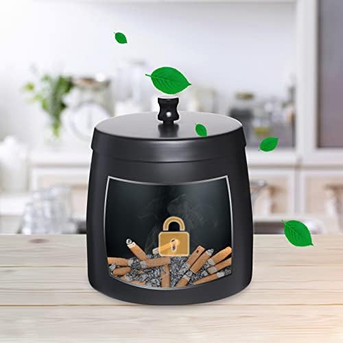 Solid Ashtray with Lid Smell Proof,Smokeless Ashtray for Cigarettes Indoor,Stainless Steel Windproof/Rainproof Ashtray,Ash tray for Outdoor Patio Outside Home Table Decor(Black,Small) - Image 3