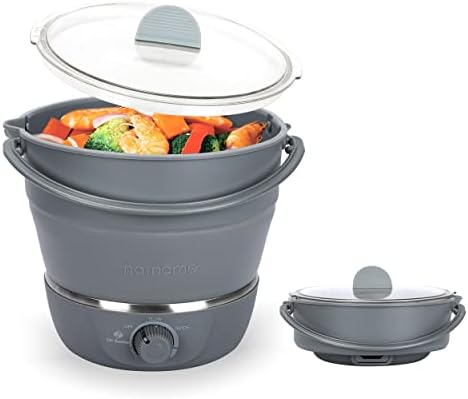 Drizzle Foldable Electric Cooker Travel Hot Pot - Dual Voltage 100V-240V Hot Pot Cooking - Food Grade Silicone Cookerware Boiling Water Steamer - Camping Office Hotel Noodle Porridge Soup Drom by Drizzle